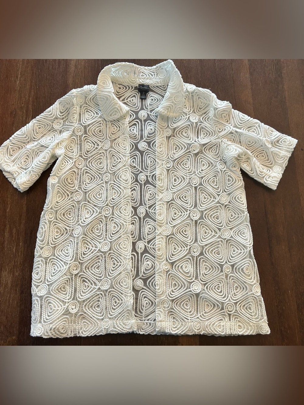 Chico’s Travelers Collection Braided Stitch Geometric Jacket Size 2/L White
